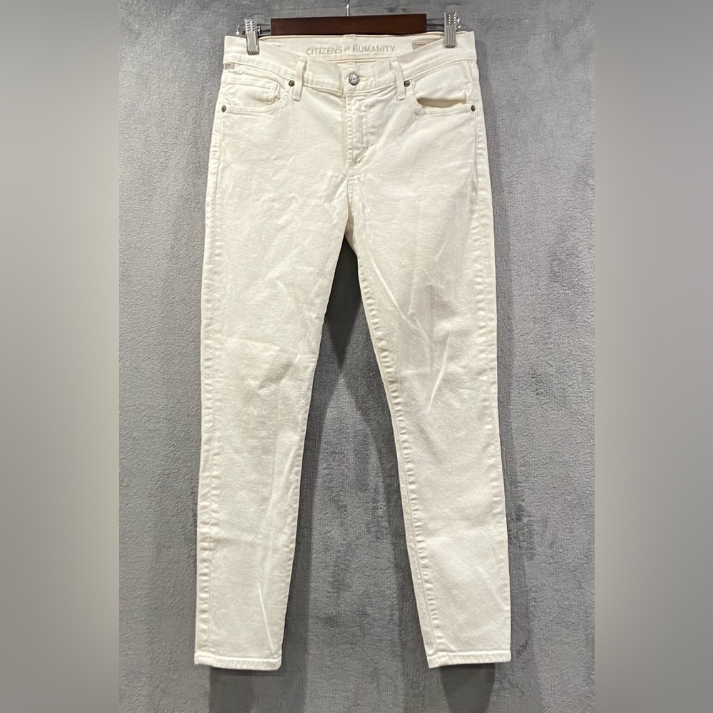 Citizens Of Humanity Thompson Medium Rise Cropped Skinny Jeans In White Size 28